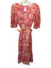Olivia James the Label Size XS Pink, Orange, Beige Cotton Floral Midi Dress Pink, Orange, Beige / XS