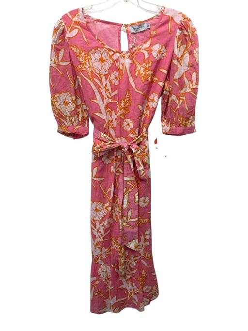 Olivia James the Label Size XS Pink, Orange, Beige Cotton Floral Midi Dress Pink, Orange, Beige / XS