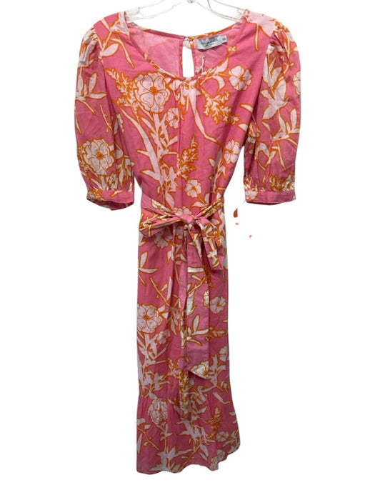Olivia James the Label Size XS Pink, Orange, Beige Cotton Floral Midi Dress Pink, Orange, Beige / XS
