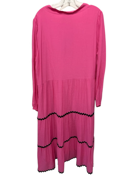 Sail To Sable Size XL Pink & Black Viscose Blend Ric Rac Tie Neck Maxi Dress Pink & Black / XL
