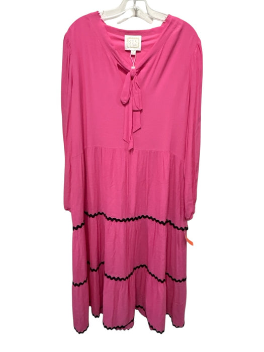 Sail To Sable Size XL Pink & Black Viscose Blend Ric Rac Tie Neck Maxi Dress Pink & Black / XL