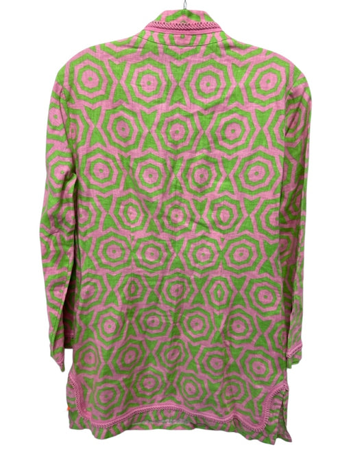 Sail To Sable Size S Pink & Green Linen Decorative Trim Geometric Shift Dress Pink & Green / S