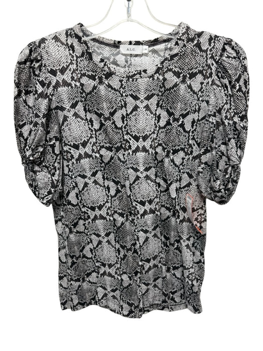 A.L.C. Size XS Brown & White Cotton Snake Short Sleeve Puff Shoulder Top Brown & White / XS