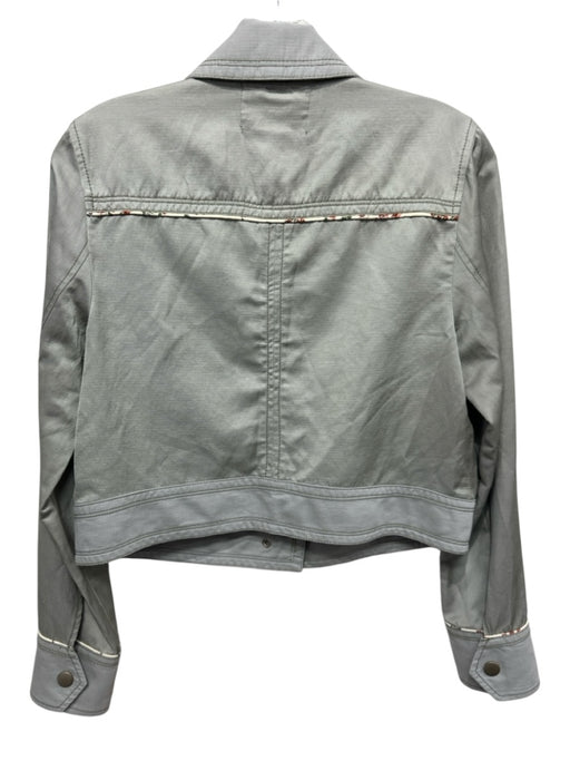 Anthropologie Size S Sage green Cotton & Linen Flap Pocket Floral Trim Jacket Sage green / S