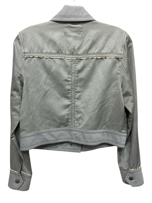 Anthropologie Size S Sage green Cotton & Linen Flap Pocket Floral Trim Jacket Sage green / S