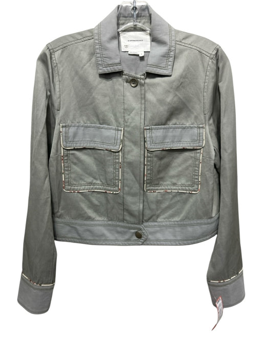 Anthropologie Size S Sage green Cotton & Linen Flap Pocket Floral Trim Jacket Sage green / S