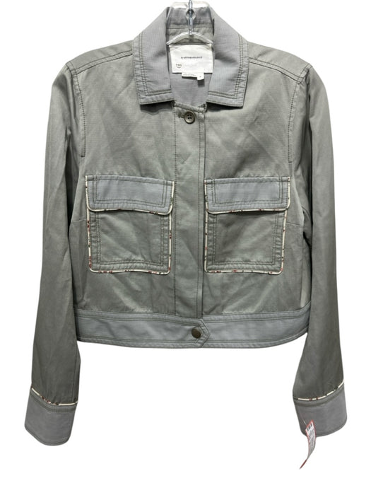 Anthropologie Size S Sage green Cotton & Linen Flap Pocket Floral Trim Jacket Sage green / S