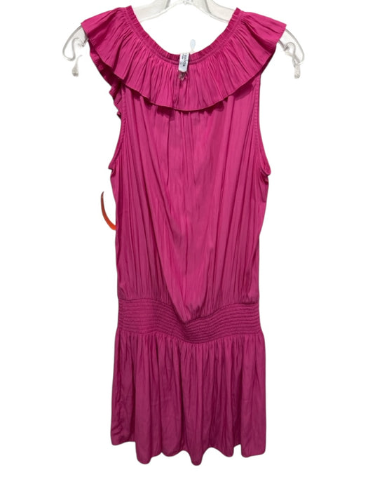 Ramy Brook Size L Pink Polyester Smocked Waist Ruffle Accent Mini Dress Pink / L
