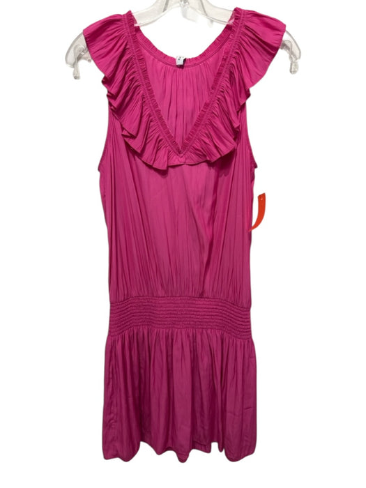Ramy Brook Size L Pink Polyester Smocked Waist Ruffle Accent Mini Dress Pink / L