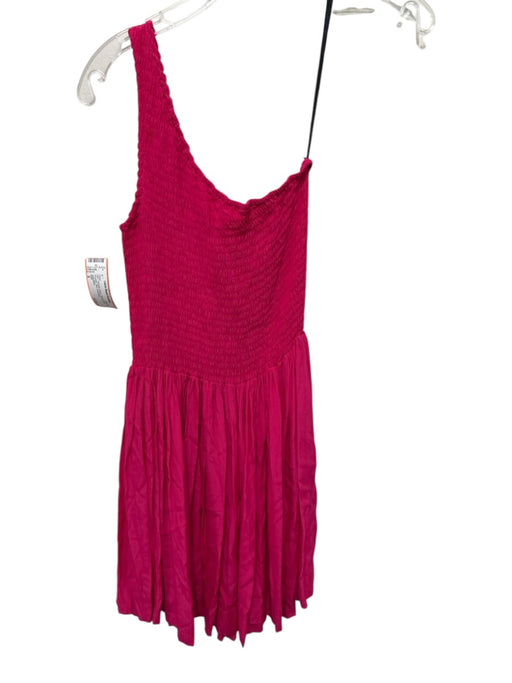 S/W/F Size S Hot pink Rayon Shirred One Shoulder Mini Dress Hot pink / S