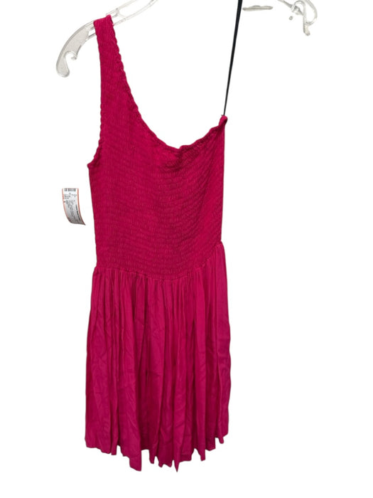 S/W/F Size S Hot pink Rayon Shirred One Shoulder Mini Dress Hot pink / S