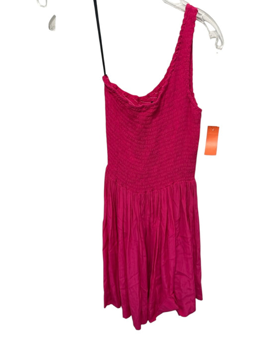 S/W/F Size S Hot pink Rayon Shirred One Shoulder Mini Dress — Labels Resale Boutique