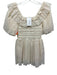 Letmebe Size XS Beige Cream Polyester Shirred Swiss Dot Ruffle Trim Mini Dress Beige Cream / XS