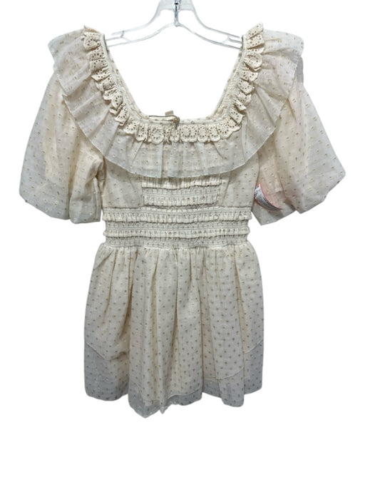 Letmebe Size XS Beige Cream Polyester Shirred Swiss Dot Ruffle Trim Mini Dress Beige Cream / XS