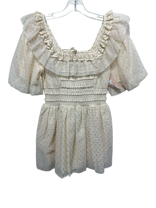 Letmebe Size XS Beige Cream Polyester Shirred Swiss Dot Ruffle Trim Mini Dress Beige Cream / XS
