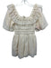 Letmebe Size XS Beige Cream Polyester Shirred Swiss Dot Ruffle Trim Mini Dress Beige Cream / XS
