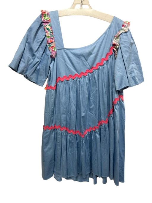 Alden Adair Size S blue, pink, multi Polyester Blend Ruffle Tie Neck Dress blue, pink, multi / S