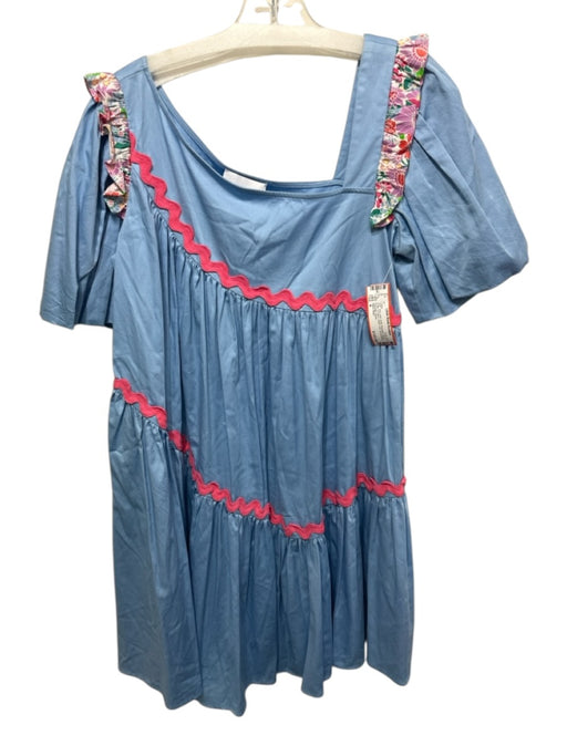 Alden Adair Size S blue, pink, multi Polyester Blend Ruffle Tie Neck Dress blue, pink, multi / S