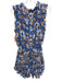 Misa Size L Blue, Orange, White Polyester Shirred Gathered Mini Dress Blue, Orange, White / L