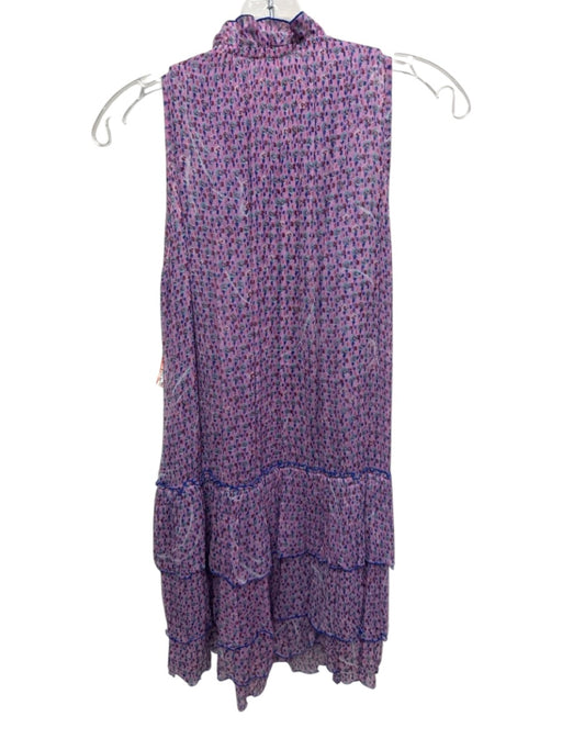 Poupette St. Barth Size XS Purple & Blue Silk Chiffon abstract flowers Dress Purple & Blue / XS