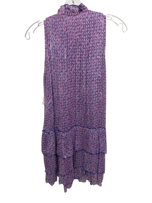 Poupette St. Barth Size XS Purple & Blue Silk Chiffon abstract flowers Dress Purple & Blue / XS