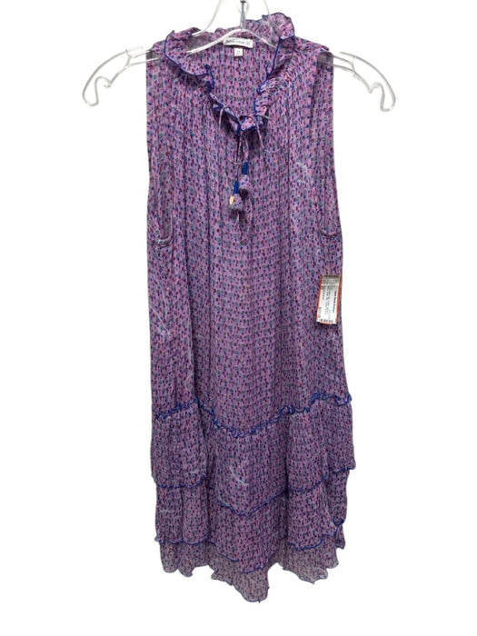 Poupette St. Barth Size XS Purple & Blue Silk Chiffon abstract flowers Dress Purple & Blue / XS