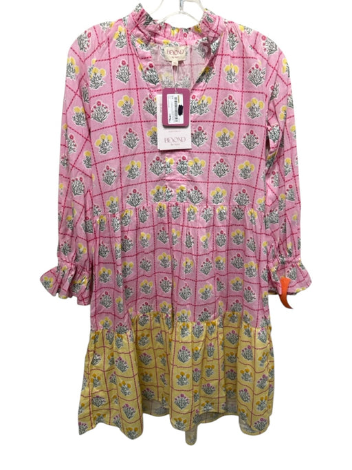 Beyond by Vera Size XS Pink, Yellow, Green Cotton Flowers V Neck Dress Pink, Yellow, Green / XS