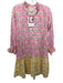 Beyond by Vera Size XS Pink, Yellow, Green Cotton Flowers V Neck Dress Pink, Yellow, Green / XS
