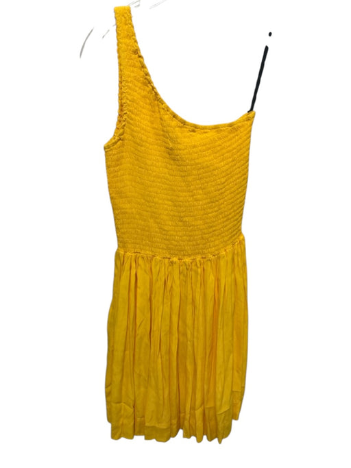 S/W/F Size S Yellow Rayon Shirred One Shoulder Mini Dress Yellow / S