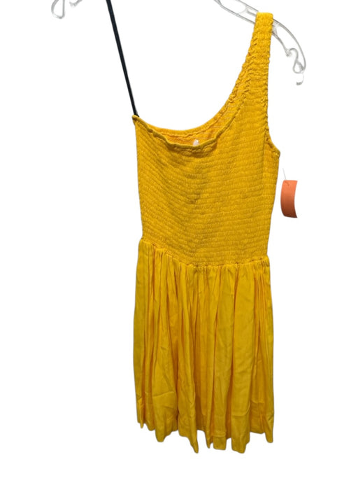 S/W/F Size S Yellow Rayon Shirred One Shoulder Mini Dress Yellow / S