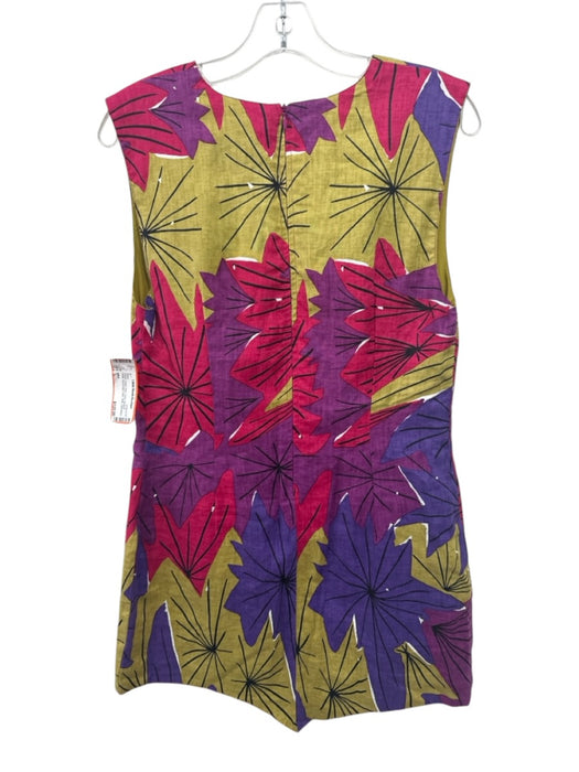 S/W/F Size L Purple, Green, Pink Linen Abstract Floral Asymmetric Hem Dress Purple, Green, Pink / L