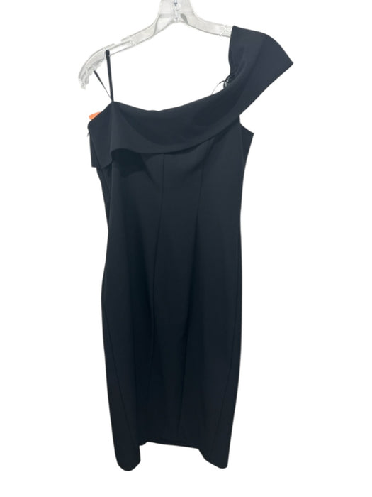 Eliza J Size 8 Black Polyester Blend One Shoulder Side Slit Below knee Dress Black / 8