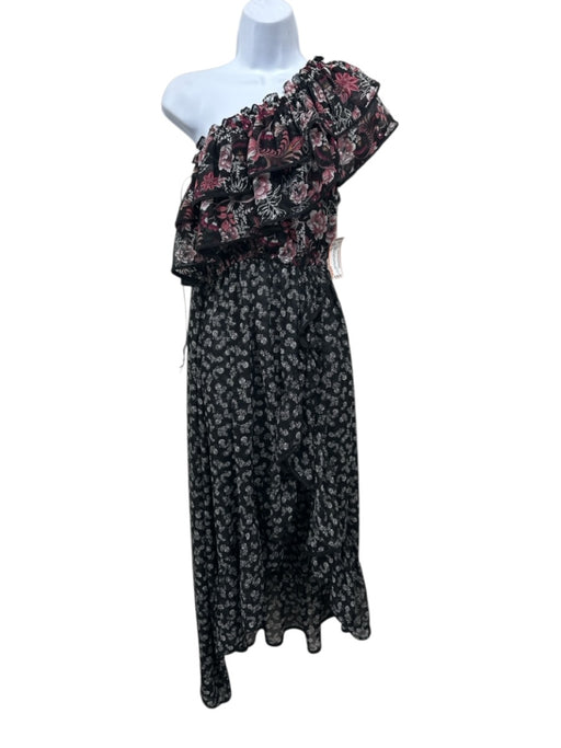 Misa Size XS Black, Pink, White Viscose Floral One Shoulder Maxi Dress Black, Pink, White / XS