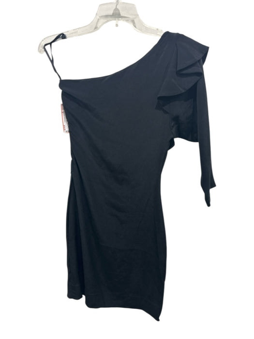 Diane Von Furstenberg Size 2 Black Silk Blend One Shoulder Flounce Dress Black / 2