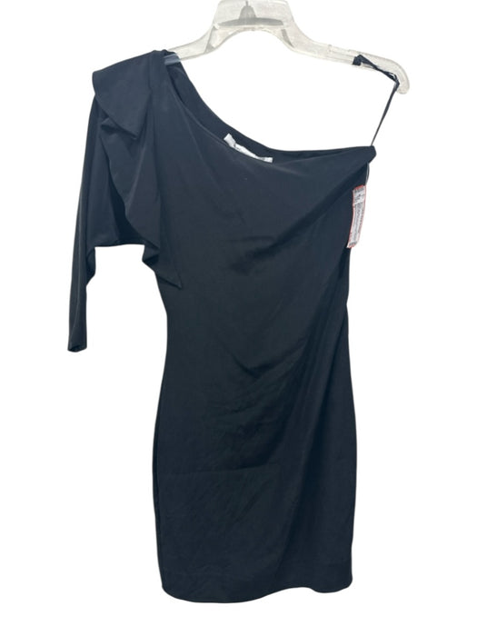 Diane Von Furstenberg Size 2 Black Silk Blend One Shoulder Flounce Dress Black / 2