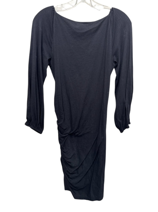 Velvet Size S Black Cotton Blend Side Ruching Long Sleeve Knee length Dress Black / S