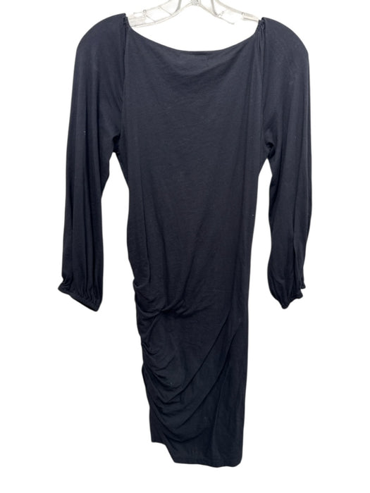 Velvet Size S Black Cotton Blend Side Ruching Long Sleeve Knee length Dress Black / S