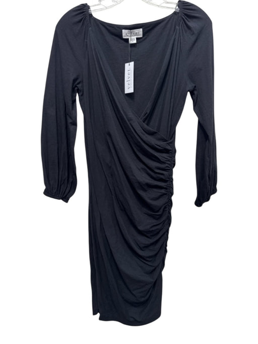 Velvet Size S Black Cotton Blend Side Ruching Long Sleeve Knee length Dress Black / S