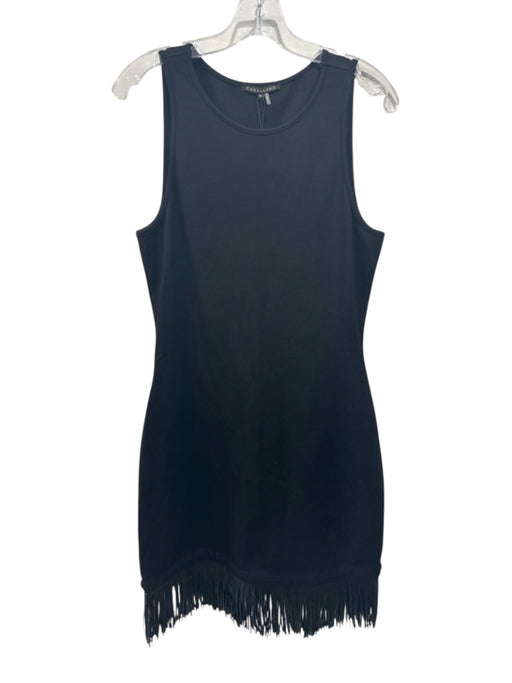 Caballero Size M Black Rayon Blend Sleeveless Fringe Knee length Dress Black / M