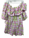 Silka Size XS Pink, White, Green Cotton Ruffle Geometric Off Shoulder Romper Pink, White, Green / XS