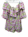 Silka Size XS Pink, White, Green Cotton Ruffle Geometric Off Shoulder Romper Pink, White, Green / XS