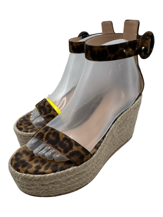 Gianvito Rossi Shoe Size 38 Brown, Black, Beige Nubuck Toe Strap Sandal Wedges Brown, Black, Beige / 38