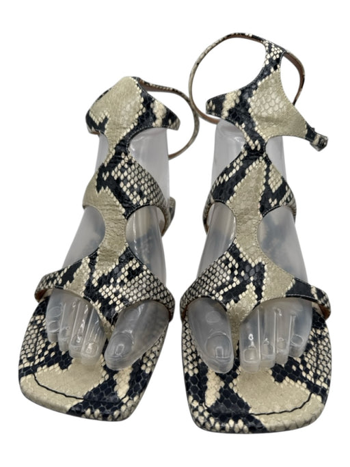 Paris Texas Shoe Size 37 Beige & Black Embossed Leather Ankle Buckle Sandals Beige & Black / 37