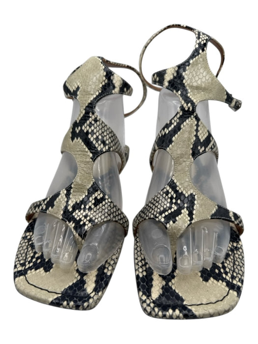 Paris Texas Shoe Size 37 Beige & Black Embossed Leather Ankle Buckle Sandals Beige & Black / 37