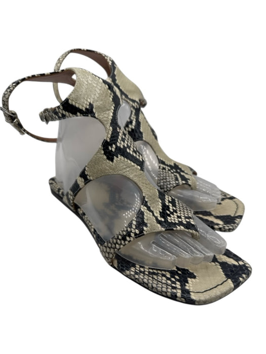 Paris Texas Shoe Size 37 Beige & Black Embossed Leather Ankle Buckle Sandals Beige & Black / 37