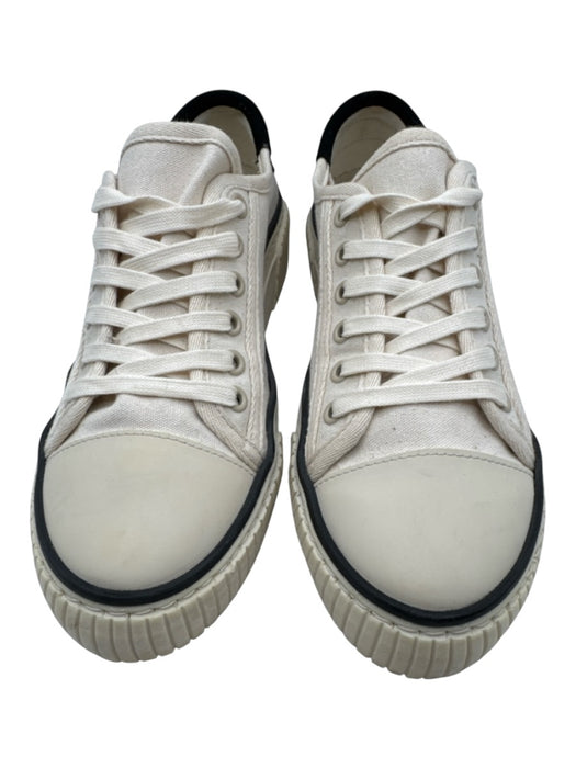 ME+EM Shoe Size 39.5 Cream & Black Canvas Lace Up Low Top Rubber Sole Sneakers Cream & Black / 39.5