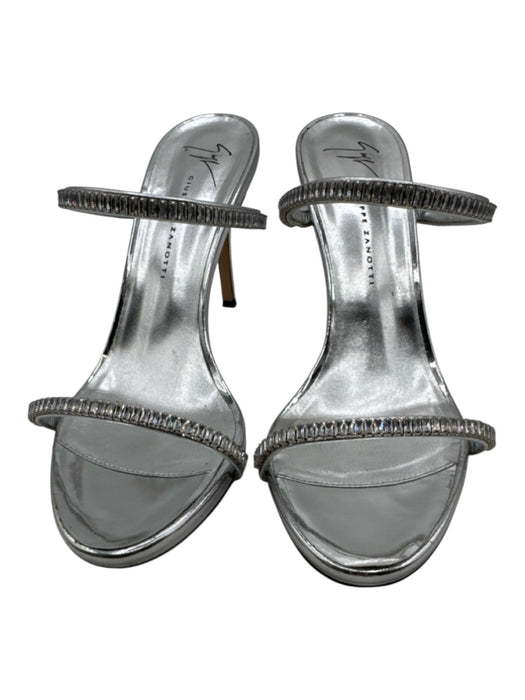 Guiseppe Zanotti Shoe Size 37 Silver Patent Leather Bedazzled Mule Sandals Silver / 37