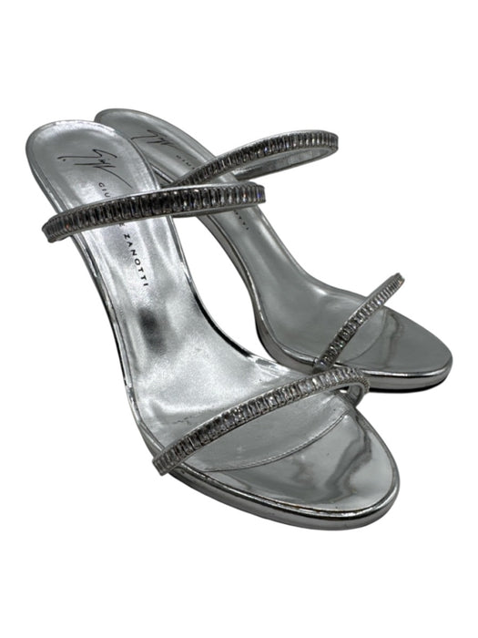Guiseppe Zanotti Shoe Size 37 Silver Patent Leather Bedazzled Mule Sandals Silver / 37