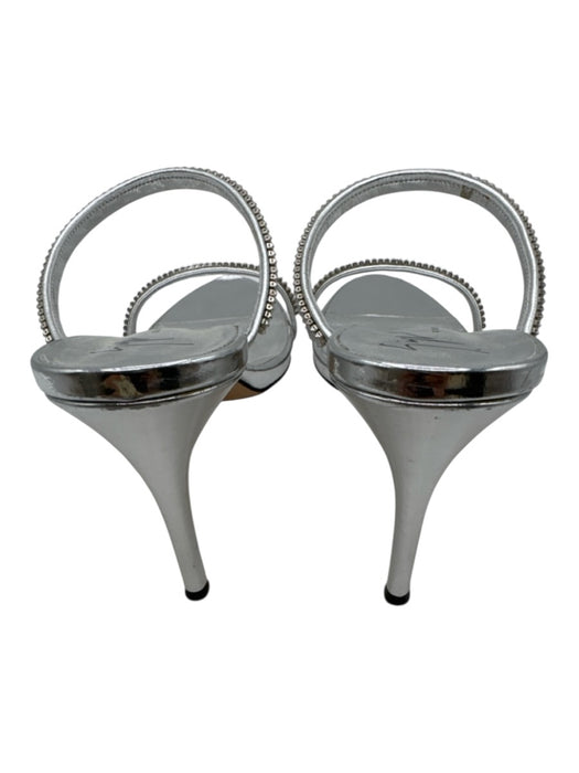 Guiseppe Zanotti Shoe Size 37 Silver Patent Leather Bedazzled Mule Sandals Silver / 37