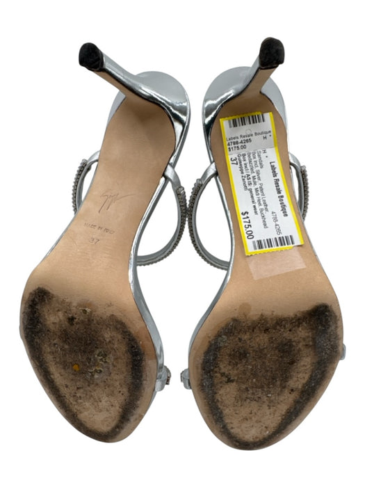 Guiseppe Zanotti Shoe Size 37 Silver Patent Leather Bedazzled Mule Sandals Silver / 37
